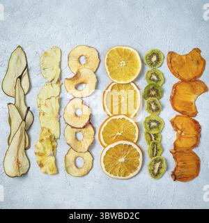 Mix of dried fruits on white background Stock Photo