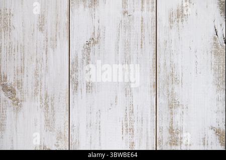 Closeup of old white brown wooden plank texture background. Wallpaper backdrop. Abstract wood floor and wall structure. Top view angle. Vertical patte Stock Photo