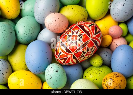 Painted Easter Egg With Colorful Eggs Still Life Stock Photo