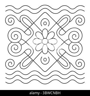 Simple floral mandala with swirls and waves Stock Vector
