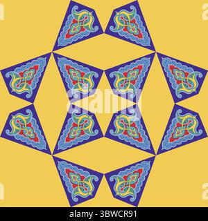 Geometric Seamless Pattern Arabesque. Decorative Asian Folk Seamless Pattern. Ethnic Ornament, Kyrgyz, Kazakhs, Bashkirs, Tatars, Yakut Mongols Stock Vector