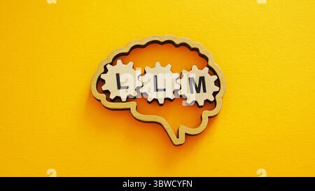 Brain and LLM abbreviation symbolizing artificial intelligence and language model technology. Stock Photo
