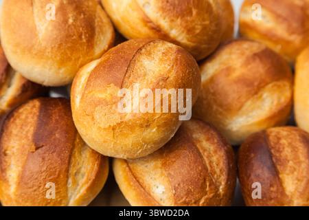 Baked round buns. Small bread. Stock Photo