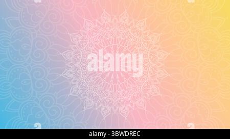 Round mandala on colorfull gradient background. Translucent mesh pattern in the form of a mandala. Stock Vector