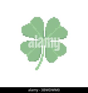 Pixel Art Four-Leaf Clover Cute 8-Bit Lucky Leaf Illustration for Game or Spring Design Stock Vector