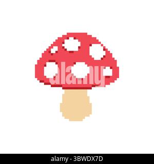 Pixel Art Mushroom Cute 8-Bit Red Toadstool Illustration for Fantasy or Forest Game Design Stock Vector