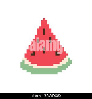 Pixel Art Watermelon Slice Cute 8-Bit Fruit Illustration for Summer or Kids Design Stock Vector