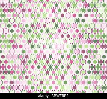 Geometric pattern. Hexagon mosaic background with inner solid cells. Honeycomb geometric shapes. Multiple tones color palette. Seamless pattern. Stock Vector