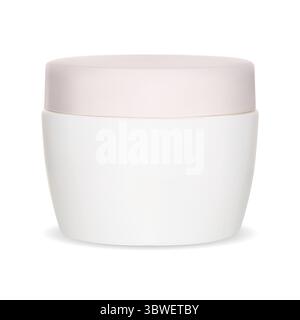 Cosmetic powder jar, beauty product white packaging. Realistic skin cream container mockup, isolated on white background. Facial foundation creme mois Stock Vector