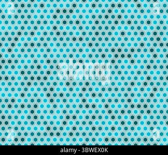 Hexagon mosaic background with inner solid cells. Cyan color tones. Hexagon shapes. Seamless design. Tileable vector illustration. Stock Vector