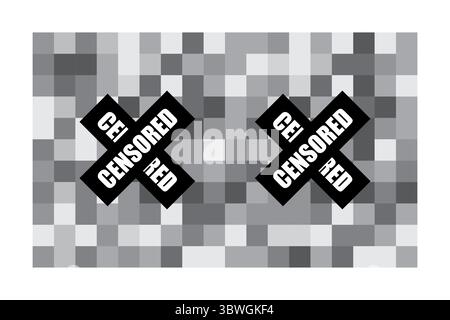 Censored mosaic banner. Double block icons. Gray pixel vector. Adult content symbol. Stock Vector