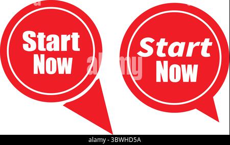 Modern red start now button bubble label vector design for website pop-up or CTA elements Stock Vector
