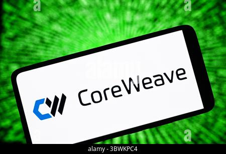 Ukraine. 16th July, 2025. In this photo illustration, a CoreWeave Inc. logo of an US AI cloud-computing startup is seen on a smartphone screen. (Photo by Pavlo Gonchar/SOPA Images/Sipa USA) *** Strictly for editorial news purposes only *** Credit: Sipa USA/Ģ����ý Live News Stock Photo