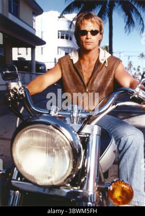 Brian Bosworth Posed on Motorcycle with Brown Leather Vest (Credit Image: © Movie Star News via ZUMA Press Wire Service) Stock Photo