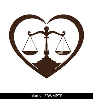 Heart shaped scales of justice symbolizing fairness and balance in legal matters Stock Vector