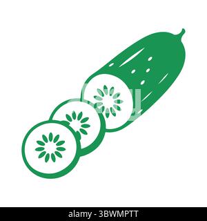 Fresh green cucumber slices vegetable illustration Stock Vector