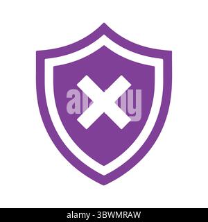 Purple shield with a white cross symbolizing protection and security Stock Vector