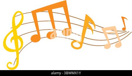 Vibrant notes flowing on a musical staff Stock Vector