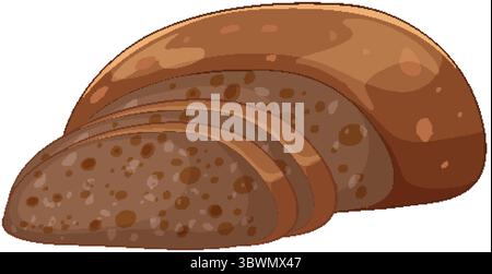 Three slices of whole grain bread with a loaf, rendered in flat vector style with warm brown tones and simple shading Stock Vector