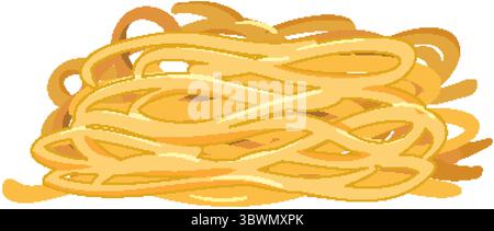 Flat vector illustration of a nest of uncooked spaghetti noodles in warm yellow tones, clean lines, and minimalistic composition with no background Stock Vector
