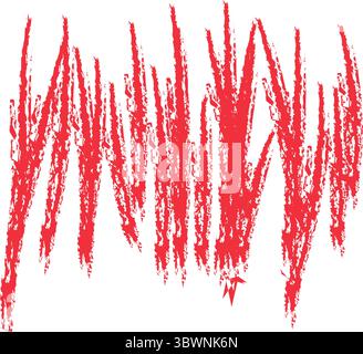 Dynamic strokes of red crayon create a textured abstract design on a clean white backdrop, perfect for artistic projects, transparent background Stock Vector