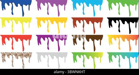 Vibrant paint drips in various colors, perfect for adding a creative touch to any design. Stock Vector