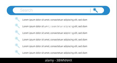 Modern search bar with suggestions ready for website design or app development, online searching Stock Vector
