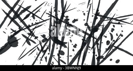 Dynamic black ink strokes on a white background create striking abstract art for modern designs Stock Vector