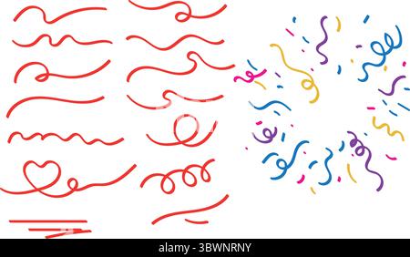 Celebration doodles with confetti and swirls for party invitations and creative designs Stock Vector
