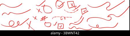 Red hand drawn scribbles and doodles for emphasis or highlighting elements in design projects or art Stock Vector