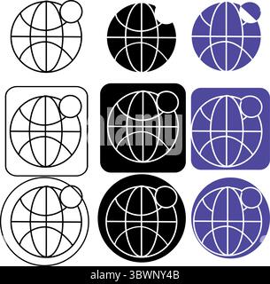 Globe icons collection displays global network, international business, and worldwide communication Stock Vector