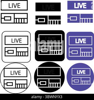 Modern live broadcasting icon set for streaming platforms and social media promotions online now Stock Vector