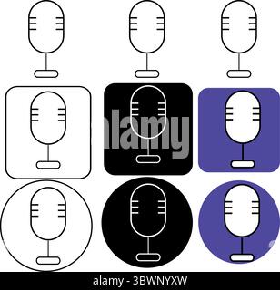 Microphone icons displaying podcasting and recording options across varied geometric shapes and colors, transparent background Stock Vector