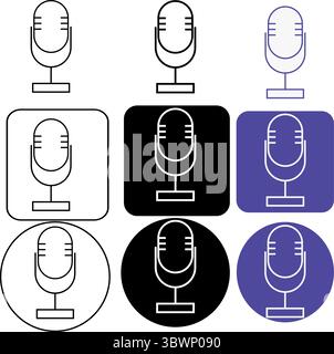 Podcast microphone icons for modern broadcasting and audio recording applications Stock Vector