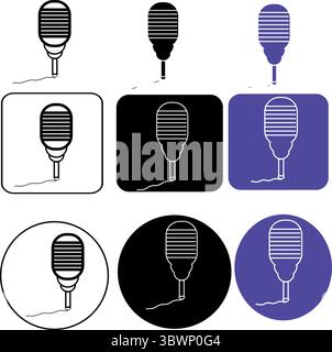 Several microphone icons with varied styles and colors are neatly arranged, offering a range of graphic choices for audio or recording related design Stock Vector