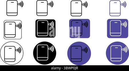 Various smartphone icons depict wireless connectivity in black, white, and purple over white, square, and circular backgrounds, transparent background Stock Vector