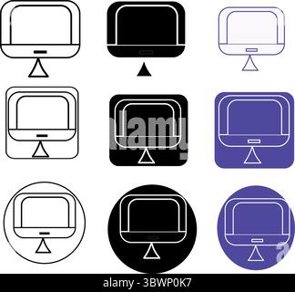 Multiple monitor icons in varying styles offer a minimalist design for technology and screen visuals, transparent background Stock Vector