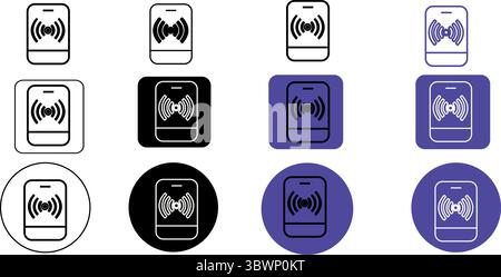 Artistic display features various wireless technology icons in different shapes and colors, signifying connectivity in modern communication and net Stock Vector