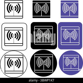 Multiple antenna icons in various shapes and color schemes represent connection and signal strength in a modern, minimalist design, transparent Stock Vector