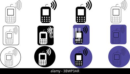 Diverse smartphone device icons showcase wireless connectivity in black, white, and blue color variations for modern communication design, transparent Stock Vector