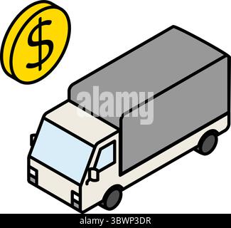 Isometric line icon of truck with dollar mark representing cost or value, Vector Illustration Stock Vector