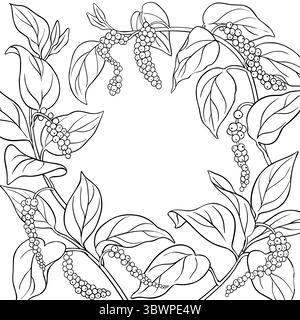 Black Pepper Branch Outline Frame. Stock Vector