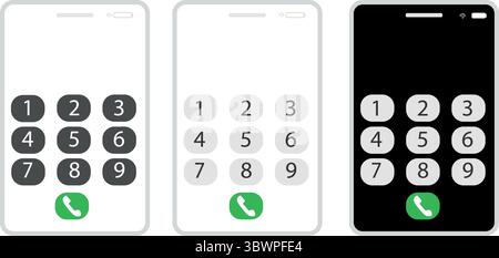 Modern smartphone keypad interface in three distinct color variations for diverse design needs Stock Vector