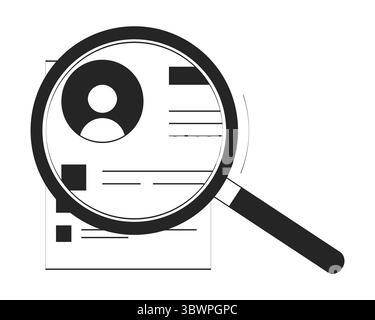 Magnifying glass focused on resume document doodle linear object Stock Vector