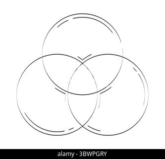 Venn diagram with overlapping circles doodle linear object Stock Vector