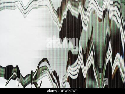 Monochrome waves created photocopy art technique with a green glitch effect from printer error Stock Photo