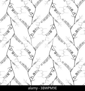 Pattern ornament of curly pea branches, leaves and tendrils of plants. Dark silhouettes of prints of branches on white background. Textile. Vector ill Stock Vector
