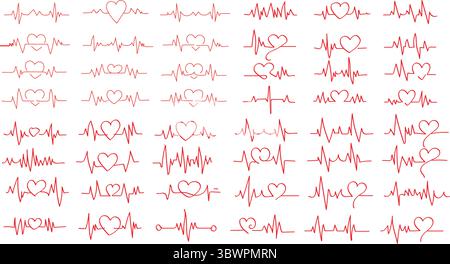 Dynamic heart rate and heartbeat line art illustrations for medical and wellness designs Stock Vector