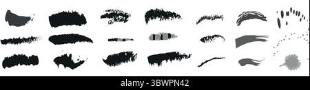 Dynamic collection of grunge brush strokes and ink splatters for artistic design elements Stock Vector