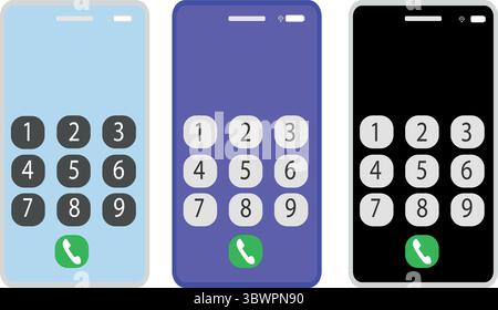 Modern smartphone keypad interface in three distinct color variations for diverse design needs Stock Vector
